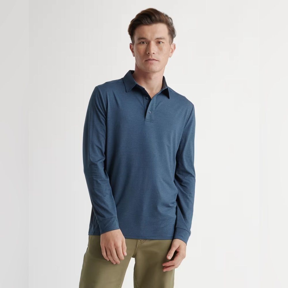 Quince Flowknit Breeze Performance Long Sleeve Polo blue size Medium NWT in pkg